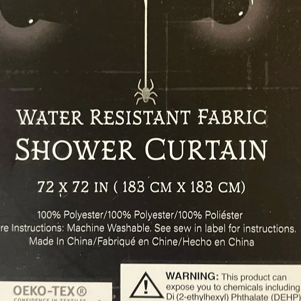 Spooky Lane Goth HalloweenThemed Black and White Shower Curtain, NWT